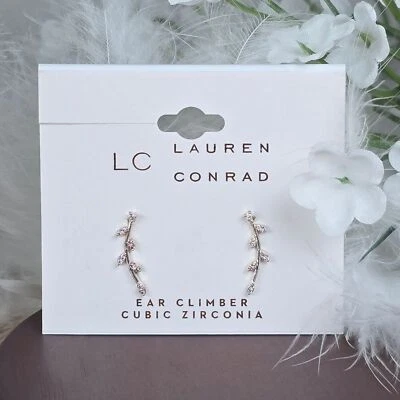 Pendientes de moda LC Lauren Conrad oreja hojas de trepador circonita cúbica diamantes tono dorado delicados Foto 1 de 4
