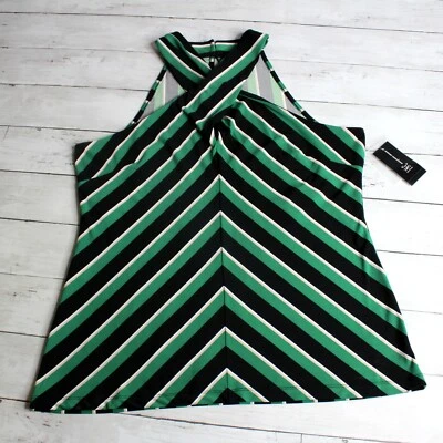 Blusa INC Vintage Para Mujer Sin Mangas Talla L Verde Negra Envoltura Frontal Foto 1 de 4