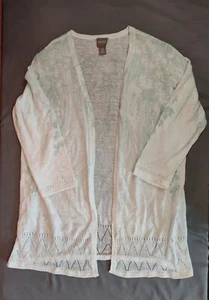 Cárdigan suéter para mujer Chico's mezcla de lino frente abierto verde crema talla pequeña 4 - Imagen 1 de 7
