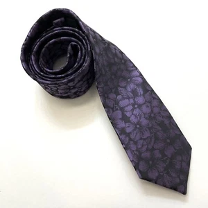 Cravatta H Halston viola e nera floreale extra lunga in seta - Foto 1 di 6