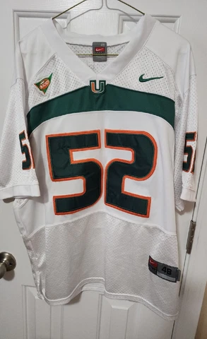 Vtg Nike Team NCAA Miami Hurricanes Ray Lewis #52 Stitched Jersey White Sz 48 M Cover