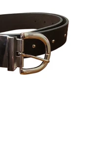 Black Studded Quilted Look Belt Festival Silver Tone Buckle Grey Gray Casual - Picture 1 of 9