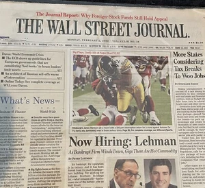 2009 SUPER BOWL XLIII CHAMPS PITTSBURGH STEELERS WALL ST. JOURNAL NEWSPAPER - Picture 1 of 1