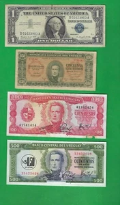 USA (BLUE SEAL) & URUGUAY 1957 - 1975 ~ 4X PAPER MONEY LOT # 8787 (*-*) - Picture 1 of 2