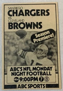 Pequeño anuncio de televisión ABC 1981 ~ CARGADORES SAN DIEGO vs Cleveland Browns - Imagen 1 de 1