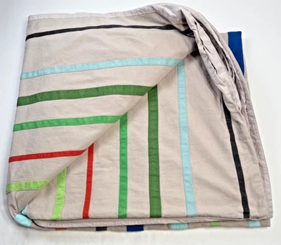 Crate & Kids Duvet Full Size Khaki with Colorful Stripes - Image 1 of 4