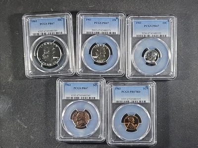 1961 U.S. PROOF SET - 5 coins - 3 silver PROOF 67  PR67 (PCGS)      stk#0389 - Image 1 of 4
