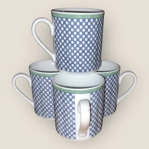 Villeroy Boch Switch 3 Castell 4x Mugs Blue Chequerboard Hardly Used Excellent - Picture 1 of 12