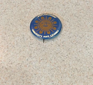 1980s Vintage 2" Pinback Button -- Exploration Holidays and Cruises - Picture 1 of 2