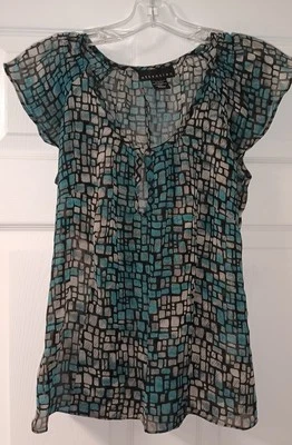 Camisa Top Attention Mujer Manga Gorra Botón Frontal Estampado Multicolor Talla S Foto 1 de 3