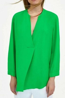 ZARA GREEN TOP BLOUSE V NECK LONG SLEEVE SIZE  M   NEW - Image 1 of 4