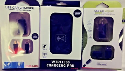 CRAIG USB CAR CHARGER MINI & MICRO USB CABLES + WIRELESS CHARGING PAD + IPOD NEW - Image 1 of 4