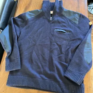 Fjallraven Men’s Koster 1/4 Zip Wool Sweater Size L Navy Blue Chest Pocket - Picture 1 of 9