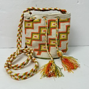 Wayuu Mochila Mini Bag Shoulder Crossbody Tassels Drawstring Bucket Columbia - Picture 1 of 14
