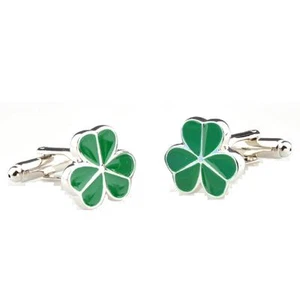 Clover Green Irish Ireland Shamrock Pair Cufflinks Gift Box & Polishing Cloth - Picture 1 of 6