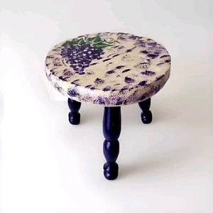 Vintage decorative Painted ๐ Grape PURPLE 3 Leg Accent Stool - Picture 1 of 5