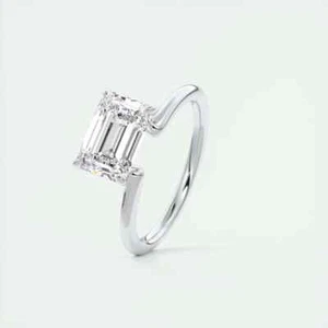 East To West Solitaire Sterling Silver 1.50 CT Emerald Moissanite Wedding Ring - Picture 1 of 6