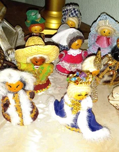 Vintage Holz 10 Pin Puppen Handarbeit Italien, Frankreich, Mexiko, Eskimo, Peru, Deutschland - Bild 1 von 8