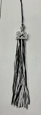 Blanco y Negro Clase 2023 con Plata Bling Dije Graduación Borla 9" Jostens NUEVO Foto 1 de 3