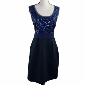DKNY Blue Black Sheath Dress Sequin 12 Cotton Silk - Picture 1 of 12