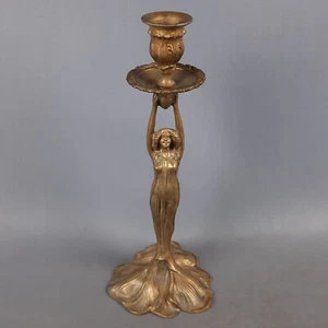 Kerzenhalter Messing Statue Dame Kerzenleuchter Skulptur Stil Art Nouveau Jahre - Bild 1 von 16