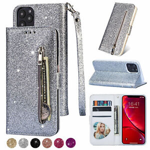 For iPhone 14 13 12 11 Pro Max WOMEN Bling Leather Wallet Case Card Flip Zipper