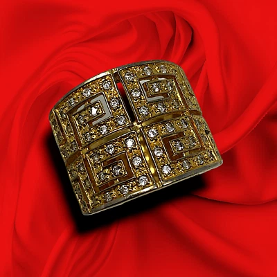 Greek Key Sterling Silver Gold Overlay Cubic Zirconia Wide Band Ring Sz 6.75-7 - Image 1 of 4