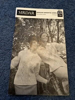 Sirdar sports wool aran look 9 designs vintage knitting patterns book 9917 - Image 1 of 4