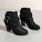 Womens Cowboy Ankle Boots Block Chunky Heels Retro Buckle Strap Boots Biker