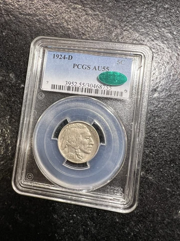1924-D Buffalo Nickel AU55 PCGS + CAC Sticker Cover
