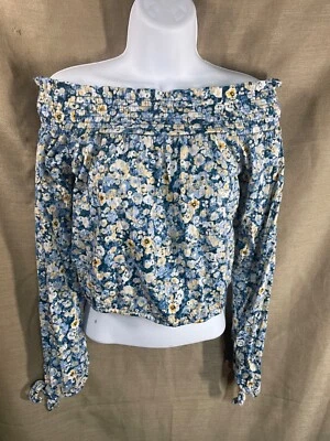 American Rag Pullover Crop Top Off Shoulder Floral Print Polyester Spandex XS - Image 1 of 4