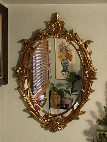 Large Oval Mirror French Gilt Carved Wood Flower Scroll Vintage Antique 41”x 24” Cover