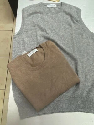 Ballantyne Crew Neck Gilet 100% Cashmere In Grey, Beige Or Light Blue - Image 1 of 4