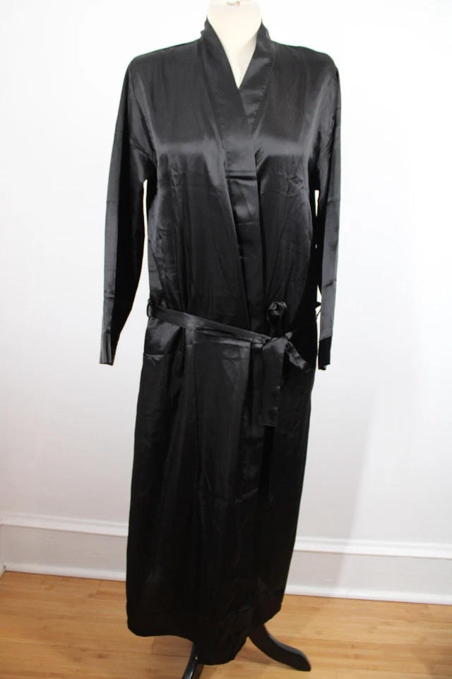 Alexander Del Rossa S Black Satin Lightweight Belted Robe Palm Coast - Image 1 of 4