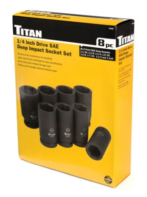 Titan 44300 8-Piece 3/4" Drive SAE Deep Impact Socket Set - Image 1 of 4
