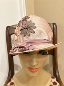 Louise Green Light Brown Floral Cloche Straw Hat - Picture 1 of 5
