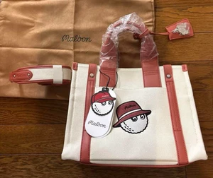Malbon Golf Canvas Cart Tote Bag Ivory Salmon Pink New with ShoulderStrap Unused - Picture 1 of 12