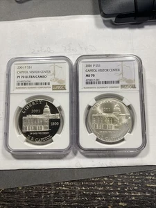 Set Of (2) 2001-P $1 Capitol Visitor Center Silver Dollars NGC PF/MS 70 Item9526 - Picture 1 of 7