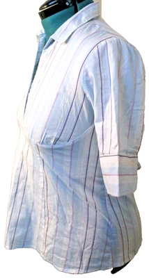 Oh! Momma Maternity Striped White Cotton Blend Blouse Size MED Women's EUC - Image 1 of 4