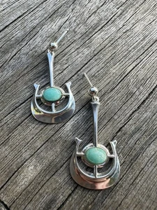 David Andersen  Sterling silver amazonite earrings Norway Norwegian vtg 1378 - Picture 1 of 8