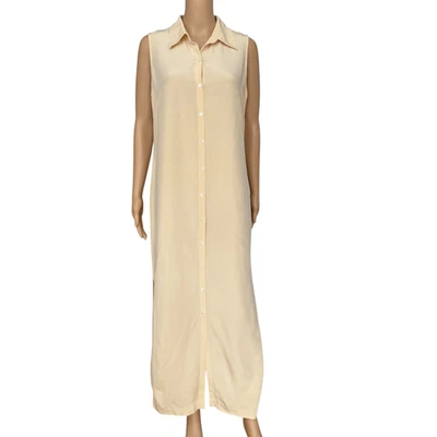 Y Silks vintage Sleeveless Button-Down Maxi Dress Sz 12 100% Silk Shirt Dress - Image 1 of 4