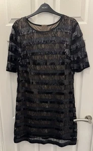 Next Sequin Evening Knee Length Black Dress With Nude Lining Size 16 TALL - Picture 1 of 8
