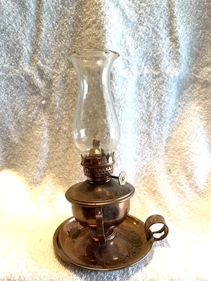 VINTAGE MINIATURE BRASS OIL LAMPS FINGER HOLDER DRIP TRAY GLASS GLOBE - Image 1 of 2