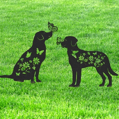 Dog Metal Garden Stakes - 2 Pcs Decorative Animals Statues Outdoor Decor Set for - Image 1 of 4