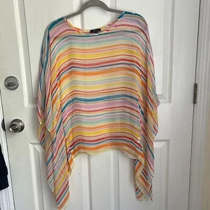 DREW 100% Silk Colorful Striped Poncho Top size XS Made In The USA - Picture 1 of 8