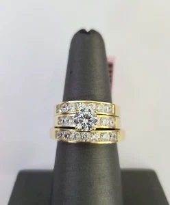 Solid 14k Gold Ring Set Trio Wedding Band REAL His Her Set Casual Wedding - Picture 1 of 8