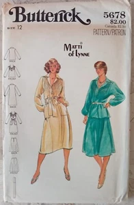 BUTTERICK 5678 Matti of Lynne VTG 70s Skirt Top Dress Loose Tucks Flare UNCUT 12 - Picture 1 of 8