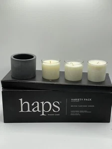HAPS Mood Care Candle SET Variety Pack 3 Candles 1 Ceramic Votive Vessel - New - Picture 1 of 6