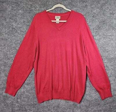 LL Bean Sweater Mens XL Regular Red Cotton Cashmere Preppy Holiday - Image 1 of 4