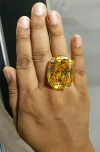 Huge Yellow Cushion 100ct Cocktail Party Ring for Women Inspired Wedding Jewelry - Picture 1 of 5